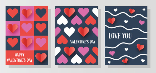Valentine&rsquo;s Day greeting card set with paper cut heart. Abstract design. Vector illustration