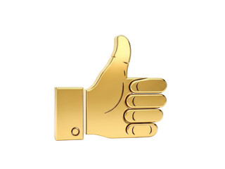 Golden thumbs up icon on a white background