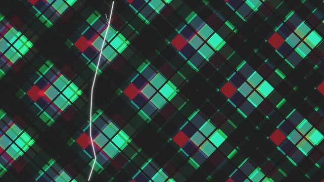 Vibrant Green Plaid Pattern with Red Accents on Black Background