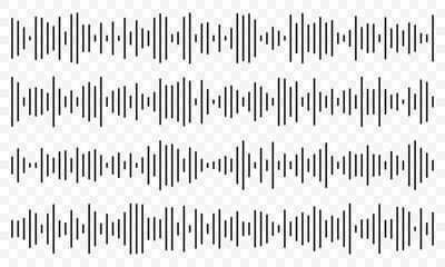 Set of radio Wave icon. Monochrome simple sound wave on transparent background. Vector sound wave icon. Music player sound bar. Record interface. Equalizer icon with soundwave line. used for mobile.