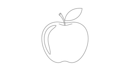 One line drawing of an apple with leaf