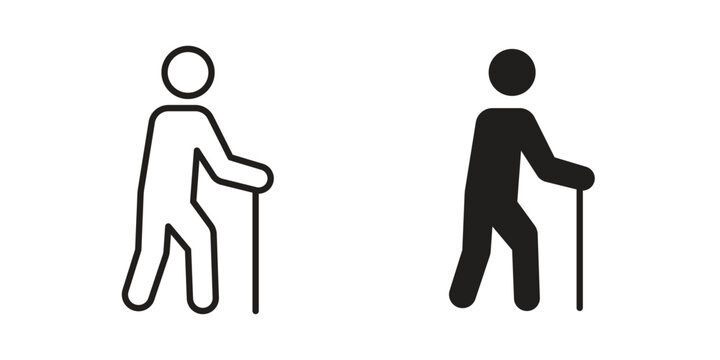 Person walking with cane icon in editable style. Vector icon graphics