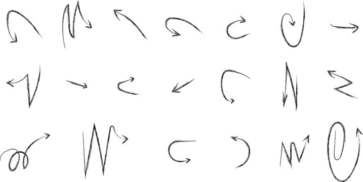 Doodle Hand-drawn arrow Set. Design quirky twist zigzag line icon, Vector set.