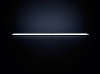 Horizontal centered straight led glowing lamp in the dark