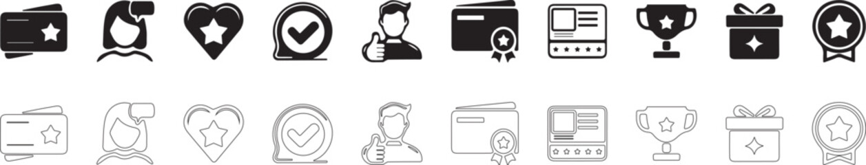 Loyalty programs and personalized offers. Set of vector icons for customer experience management.