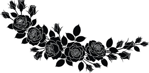 Black rose flower garland silhouette for wedding invitation and border design © Abdur