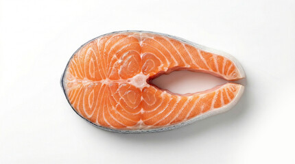 Fresh raw salmon steak slice isolated on white background.
