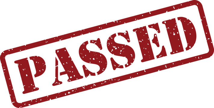 The prominent word PASSED is shown in a distressed red stamp effect on a simple white surface