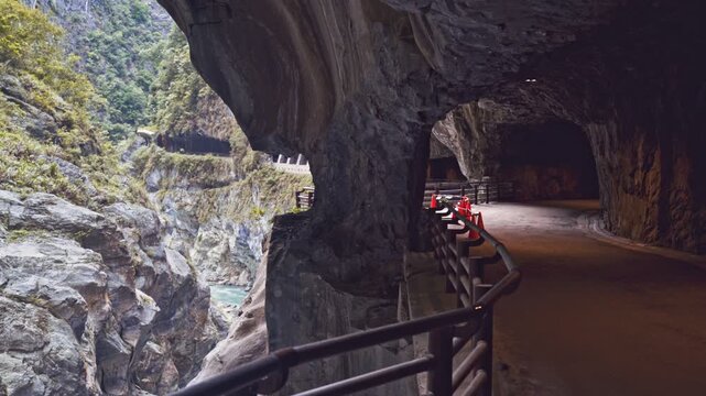Aerial view of Yanzikou (Swallow Grotto) Trail and Liwu River gorge. Taroko National Park, Taiwan.