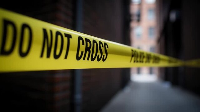 Police line stretches across mysterious alleyway in series of dynamic shots