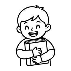 Happy Boy Hugging a Book Coloring Page Illustration Vector