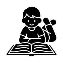 Boy Reading Book Icon Silhouette Vector Illustration