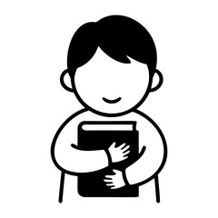 Boy Hugging Book Illustration Minimalist Line Art Student