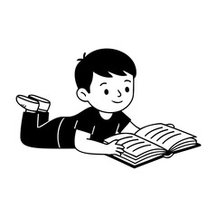 Boy Reading Book Illustration Minimalist Line Art Vector