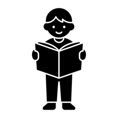 Boy Reading Book Silhouette Icon Vector for Education