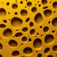 Obraz premium Abstract close-up texture featuring numerous irregular holes and deep cavities on a brightly illuminated yellow surface background ,detail ,bubble ,space