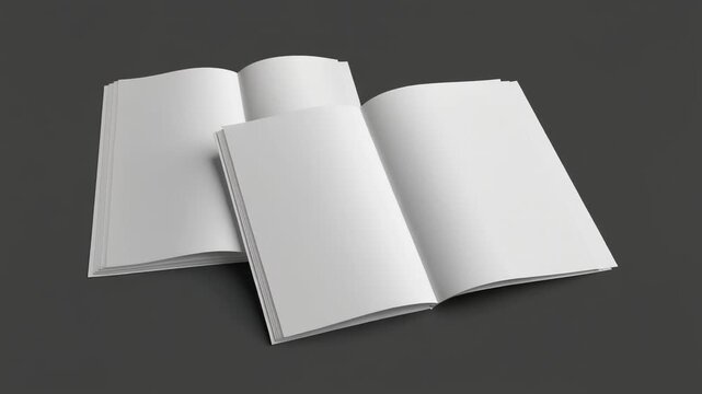 Three blank white books lying open.