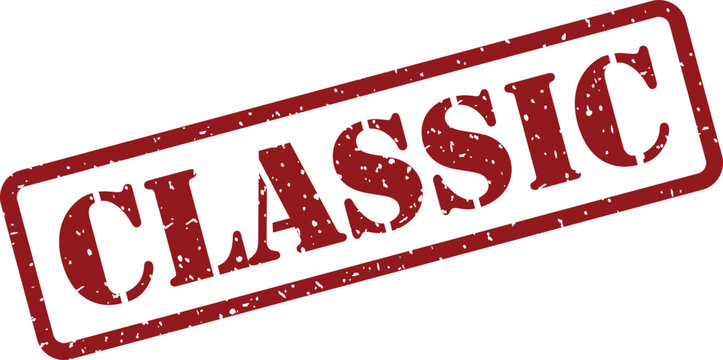 This image features a bright red grunge effect stamp displaying the word CLASSIC inside a rectangular box