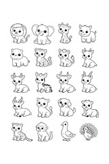 Obraz premium Collection of cartoon animals in various poses and expressions, ChatGPT Image Feb 4, 2026, 05_26_22 PM.eps