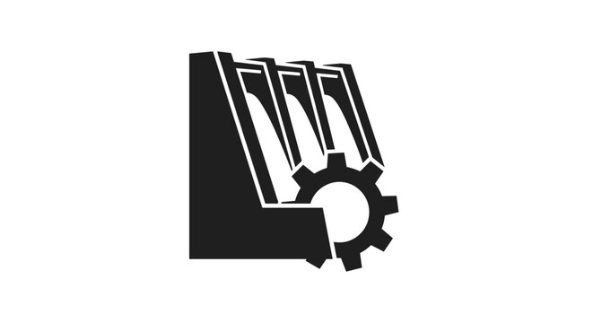 Industrial dam with gear icon representing power generation and engineering.