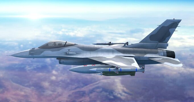 Supersonic combat jets performing aerial patrol mission flight. War Related 3D Animation.