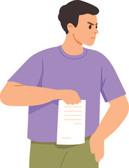Angry man holding a paper with a serious expression showing frustration in a simple illustration style