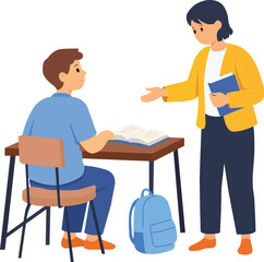 Discussion between a teacher and student at a study table during a learning session