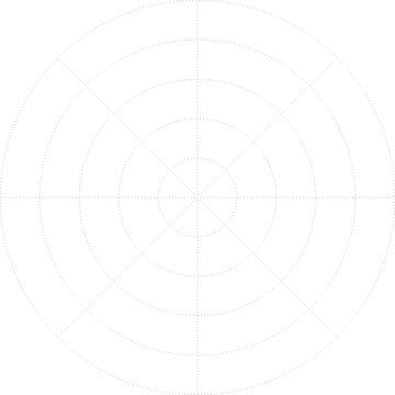 Black dot radial grid texture on white background. FUI science round grid backdrop. Math or technological notebook blank circular sheet.