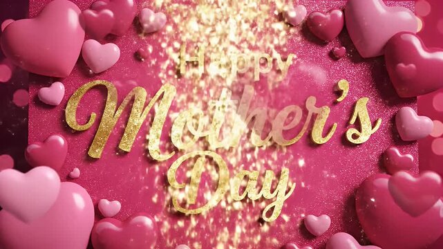 Mother's Day Celebration with Heart Pattern - The video features a vibrant Mother's Day greeting with "Happy Mother's Day" written in elegant, golden script.
