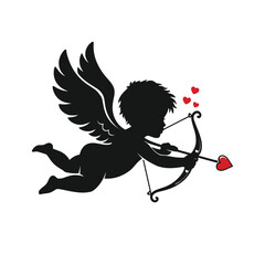 Fototapeta premium Happy Valentine’s Day with Cupid Angel and Hearts on white Background 