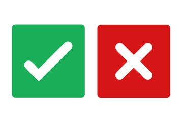 Green Check Mark Tick Icon, Approved Verified Success Symbol Vector, Red Cross Mark X Icon