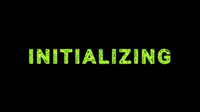 Initializing Text Glowing Green Effect Zoom Out Animation With Alpha Channel Transparent Background