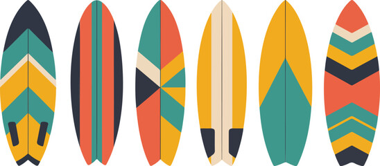 Colorful Surfboard Vector Set  Modern Tropical Beach Boards with Geometric Patterns