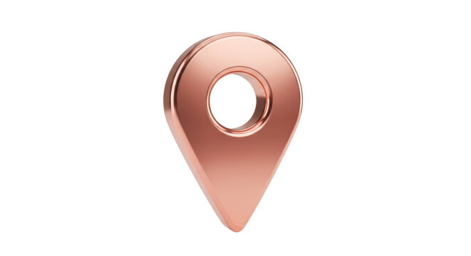Rose gold map pointer PNG isolated on transparent background, location pin icon for navigation and travel apps