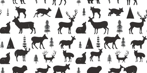 Fototapeta premium Woodland animals and forest trees seamless pattern