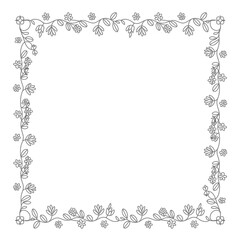Delicate Hand Drawn Flower Wreath - Circular Floral Frame for Wedding Decor
