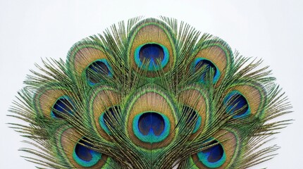 Obraz premium Beautiful bright peacock feathers on white background