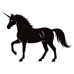 Obraz premium Black silhouette of a unicorn running with a horn and mane