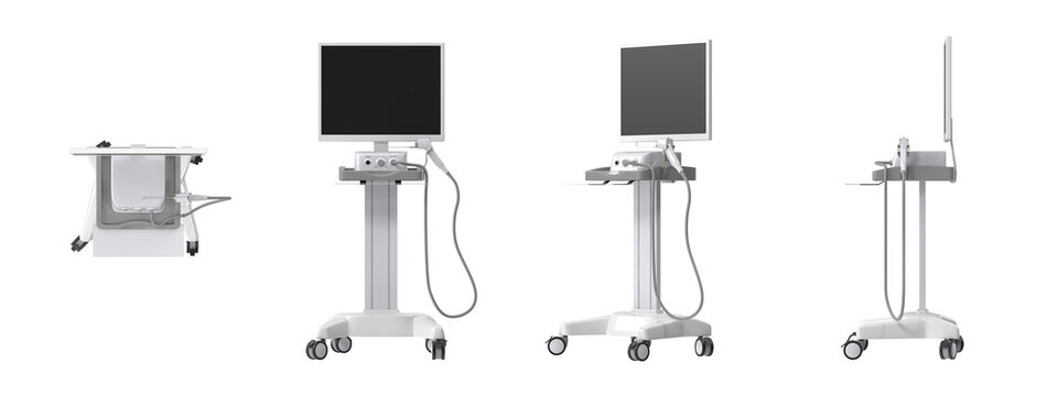 Medical Endoscopy System with Monitor on Trolley, Multiple Views
