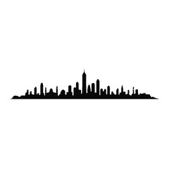 Fototapeta premium Black silhouette of a city skyline on a with many skyscrapers and buildings