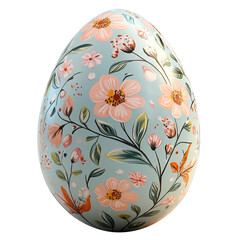 An Easter egg on a transparent background, decorated with a three-dimensional floral pattern in pastel colors.