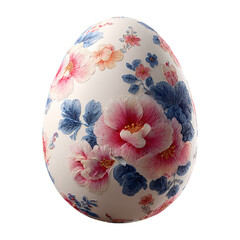 An Easter egg on a transparent background, decorated with a three-dimensional floral pattern in pastel colors.