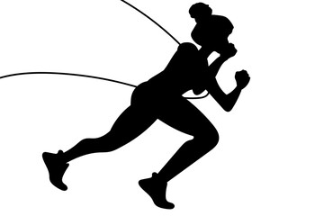 Fototapeta premium Woman running takes the finish line tape in a race. Concept of athletic victory