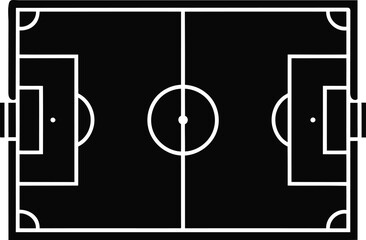 Top view of a soccer field with white lines over a black background with grid lines © Md Bishal