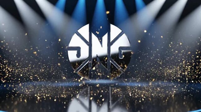 Light beams shine on water splash in dark space during performance with music at night