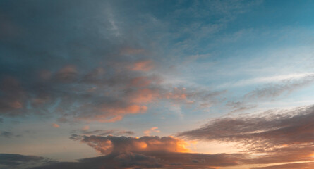 Beautiful colorful sunset with orange clouds. Sky background.