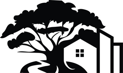 Vector Oak tree with real estate logo design