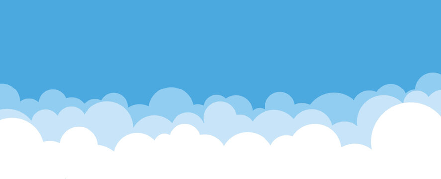 Blue abstract cloud border with layered sky shapes,  background, vector illustration