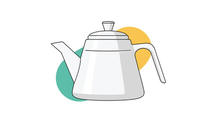 Obraz premium White ceramic teapot with a simple design is shown against soft green and yellow abstract background circles for contrast.