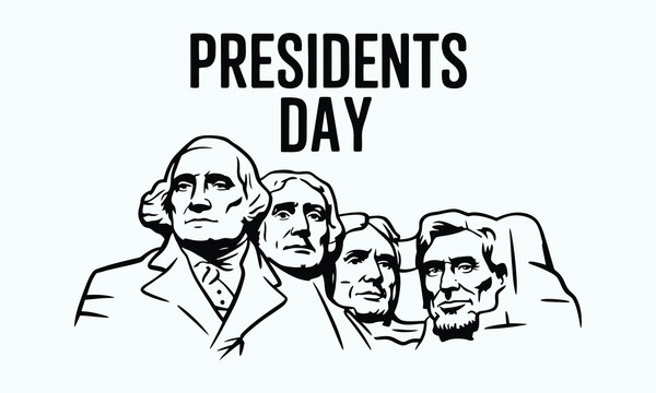 Presidents Day illustration with Mount Rushmore memorial and four US presidents